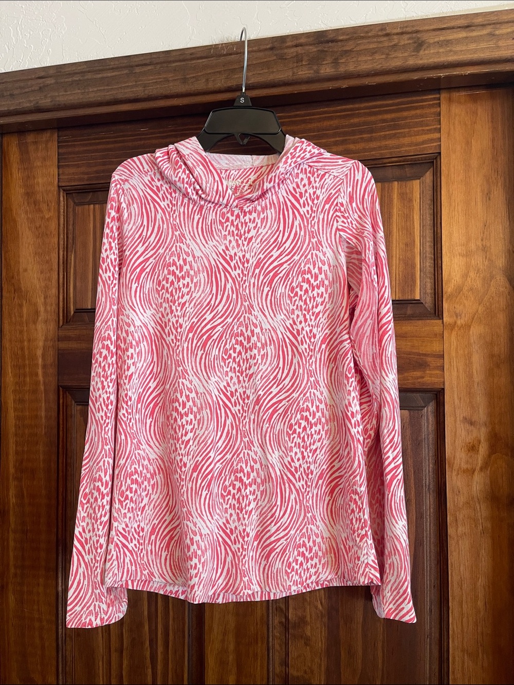 IBKUL Pink & White Printed Hooded Long-Sleeve Top XS